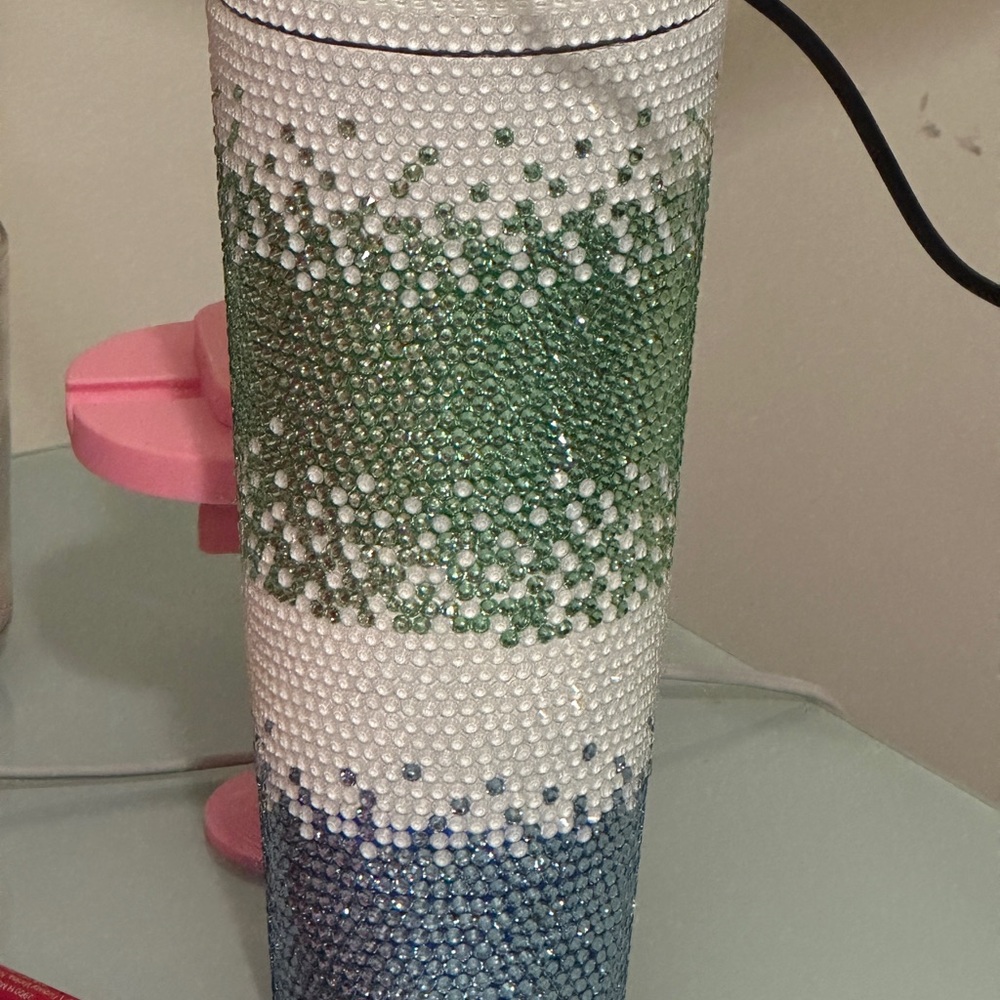 Green and Blue Rhinestone Tumbler